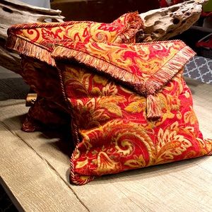 Chenille red, hold and tan accent pillows